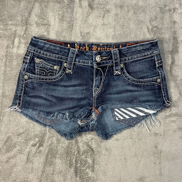 Rock Revival Pants - Rock Revival Shorts Womens 25  Blue Camila Easy Boot Frayed Jean Denim